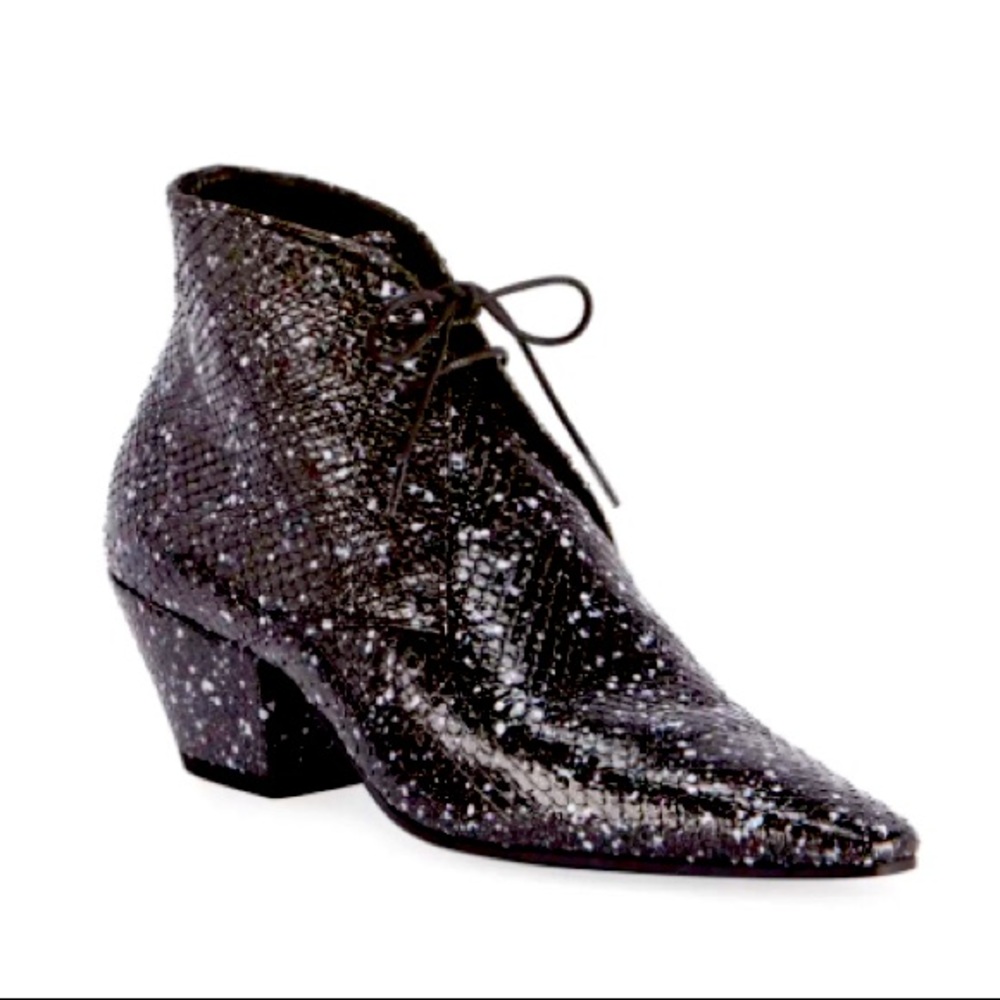 🐍New in box, Saint Laurent Belle Speckled Black Python Lace-Up Boots 🐍